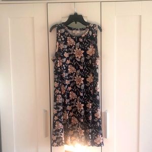 Navy blue sleeveless dress with pink flowers